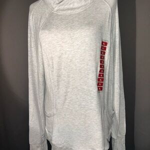 Yogalicious XL Heather Gray Cowl Neck Pullover w/ Thumbholes